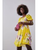 Airy dress with gathered waist, yellow 030800 - Online store - Boutique